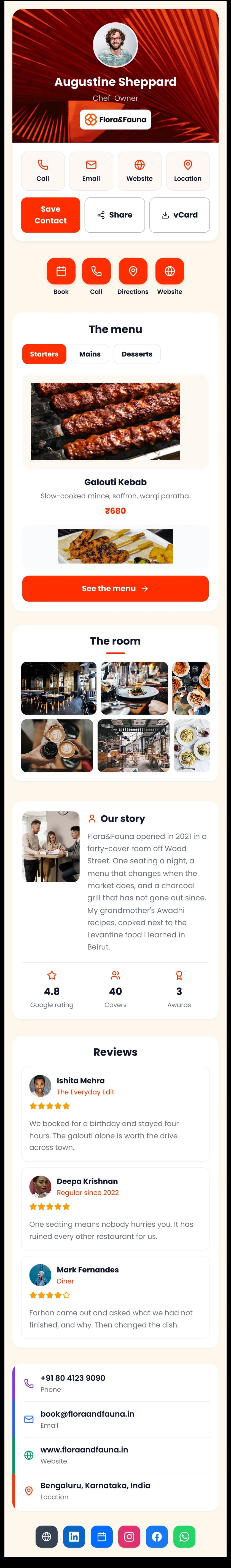 Restaurant digital business card